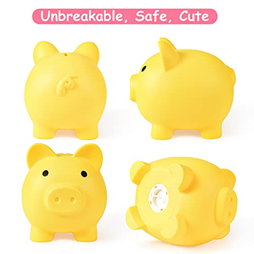 PJDRLLC Large Piggy Bank, Unbreakable Plastic Coin Bank for Kids, 7 x 5.9 x 6.3 Inches, Yellow