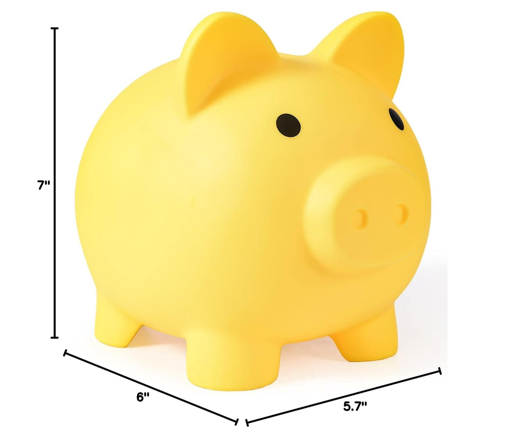 PJDRLLC Large Piggy Bank, Unbreakable Plastic Coin Bank for Kids, 7 x 5.9 x 6.3 Inches, Yellow