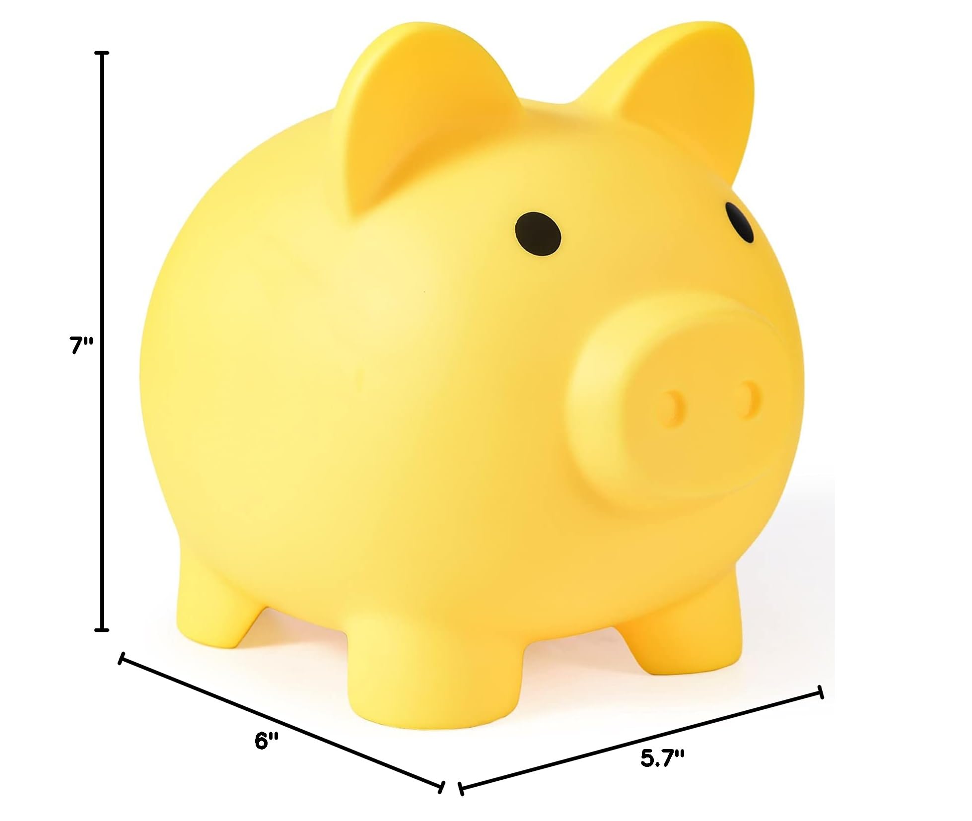 PJDRLLC Large Piggy Bank, Unbreakable Plastic Coin Bank for Kids, 7 x 5.9 x 6.3 Inches, Yellow