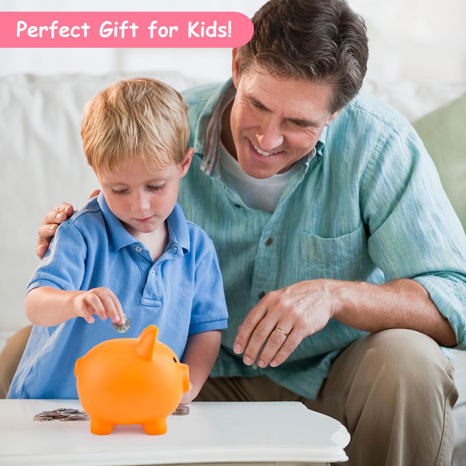 PJDRLLC Orange Piggy Bank: Sturdy Plastic Coin Bank for Kids, Medium Size 5.9x4.7x5.1 Inches, Safe Money Gift for Boys & Girls