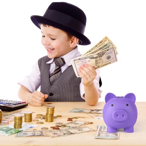 PJDRLLC Purple Plastic Piggy Bank for Kids – Unbreakable Coin Bank, Medium Size, Easy Access, Gift for Ages 4-10