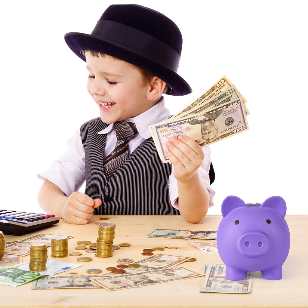 PJDRLLC Purple Plastic Piggy Bank for Kids – Unbreakable Coin Bank, Medium Size, Easy Access, Gift for Ages 4-10