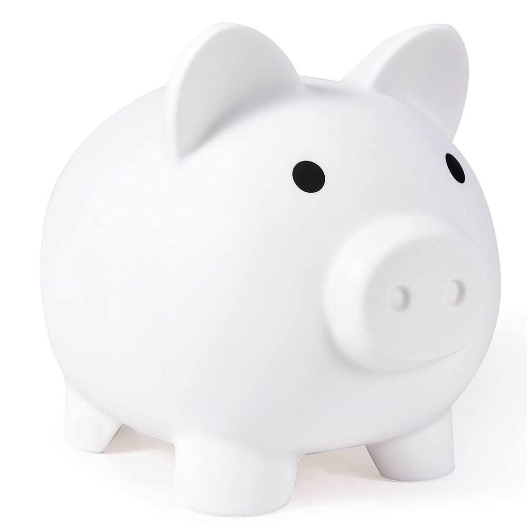 PJDRLLC White Large Piggy Bank - Unbreakable Plastic Coin Bank for Kids Ages 4-10