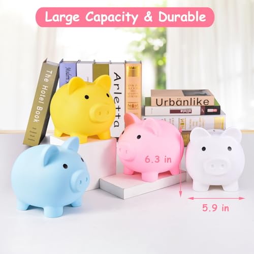PJDRLLC White Large Piggy Bank - Unbreakable Plastic Coin Bank for Kids Ages 4-10