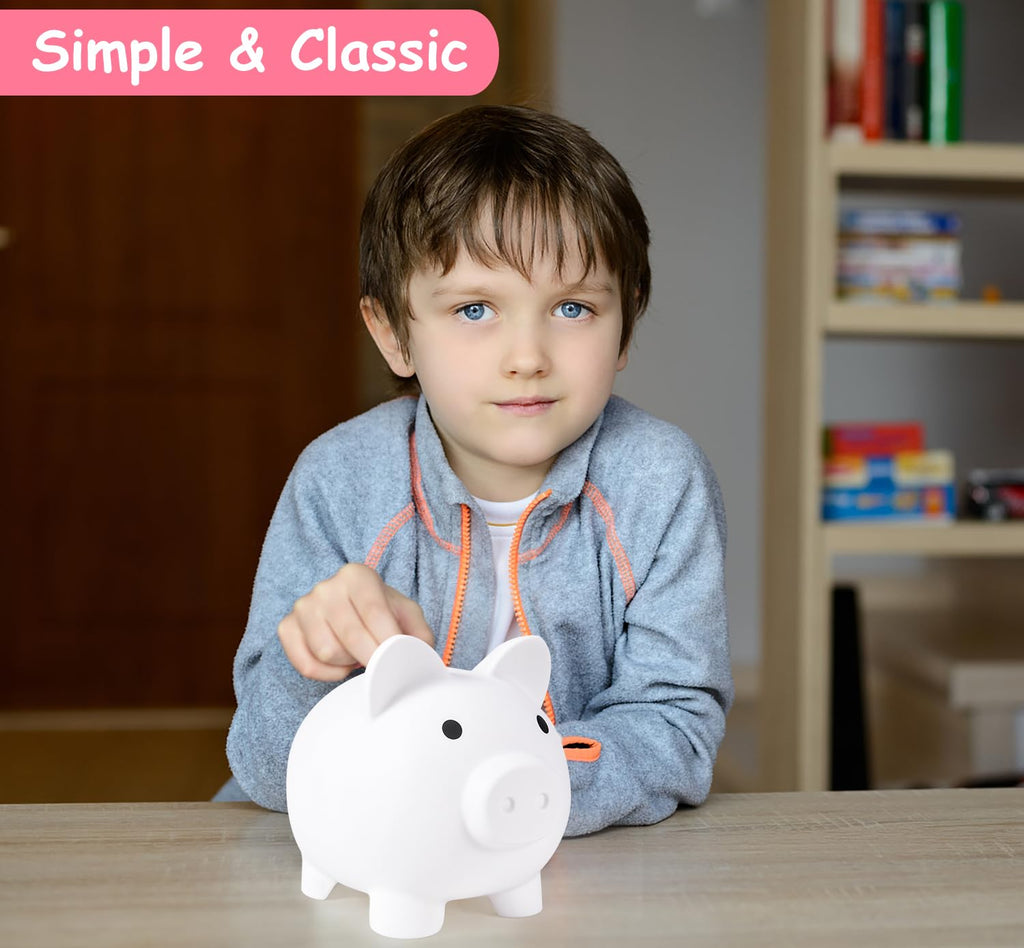 PJDRLLC White Large Piggy Bank - Unbreakable Plastic Coin Bank for Kids Ages 4-10