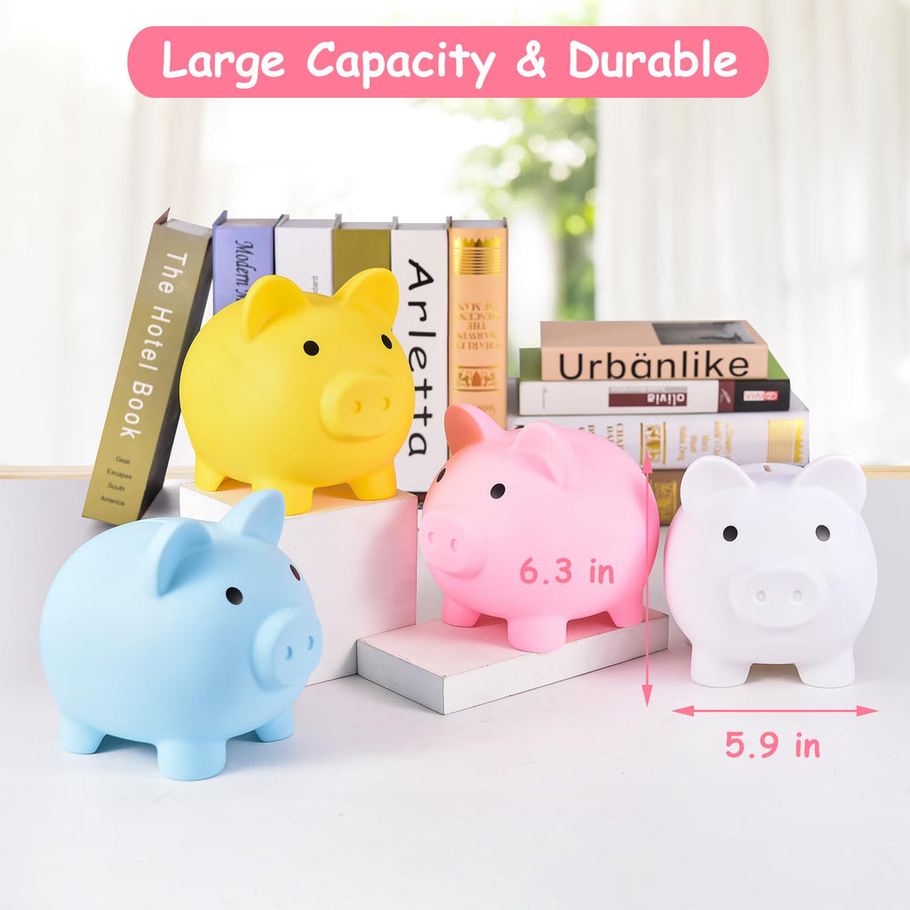 PJDRLLC White Large Piggy Bank - Unbreakable Plastic Coin Bank for Kids Ages 4-10