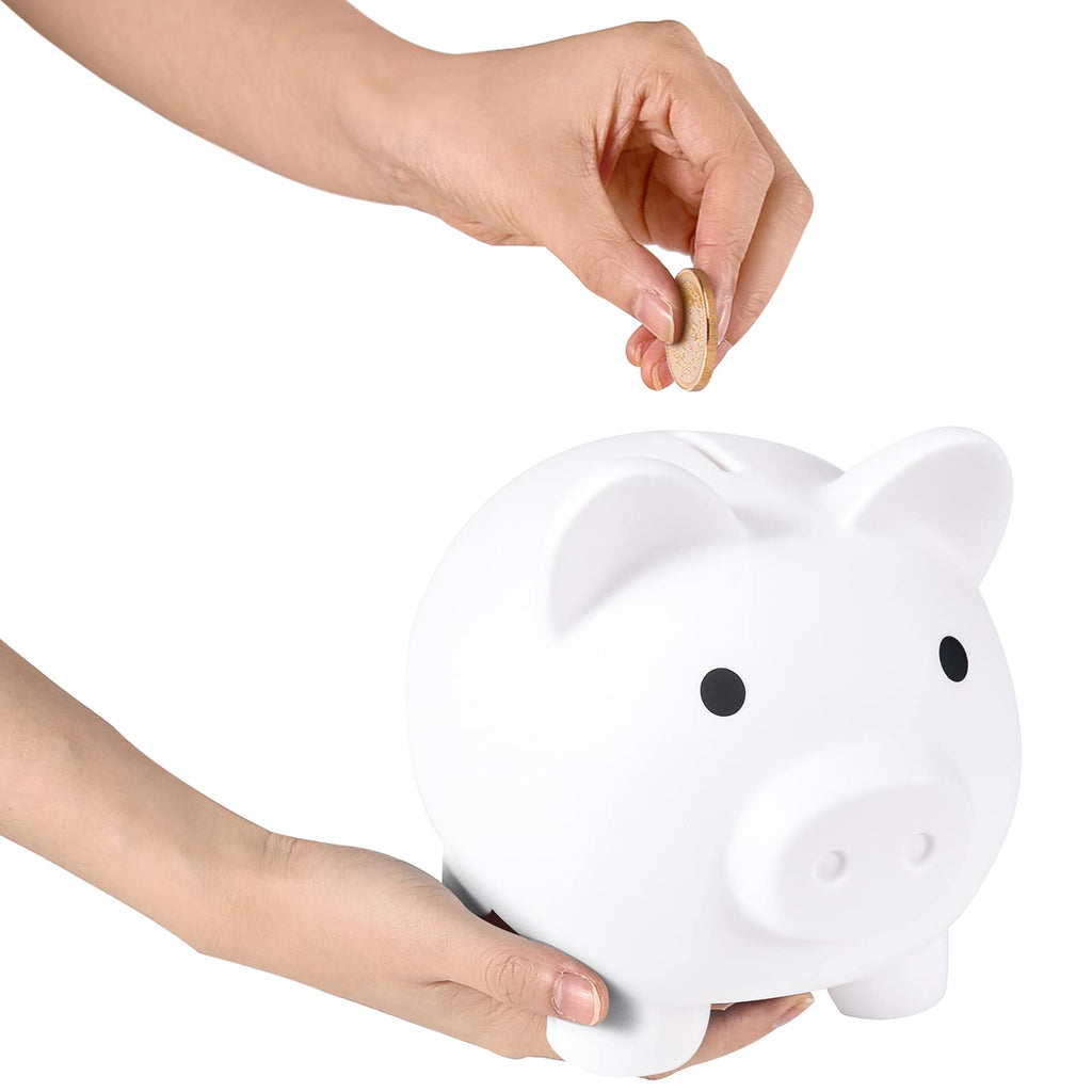 PJDRLLC White Large Piggy Bank - Unbreakable Plastic Coin Bank for Kids Ages 4-10