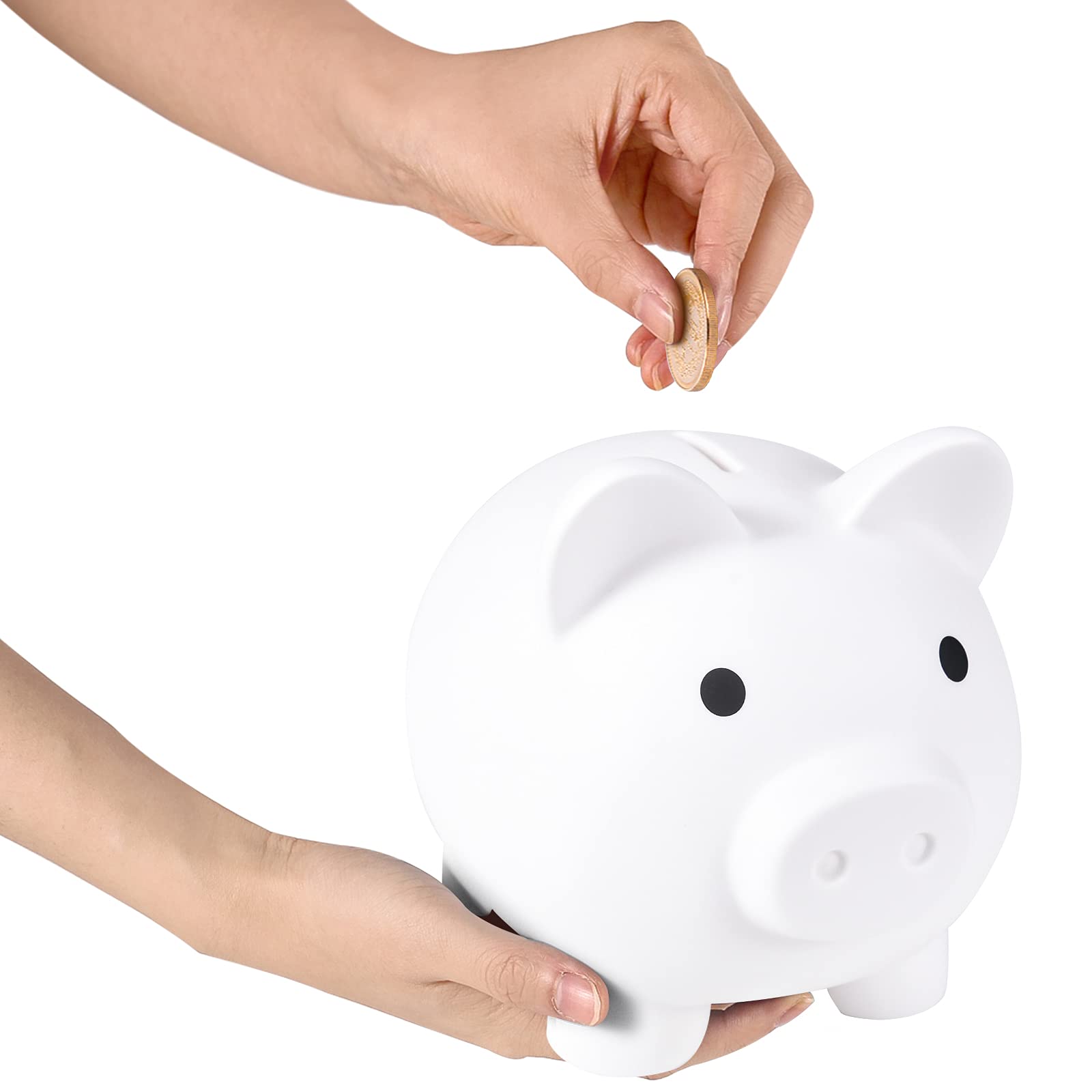 PJDRLLC White Large Piggy Bank - Unbreakable Plastic Coin Bank for Kids Ages 4-10