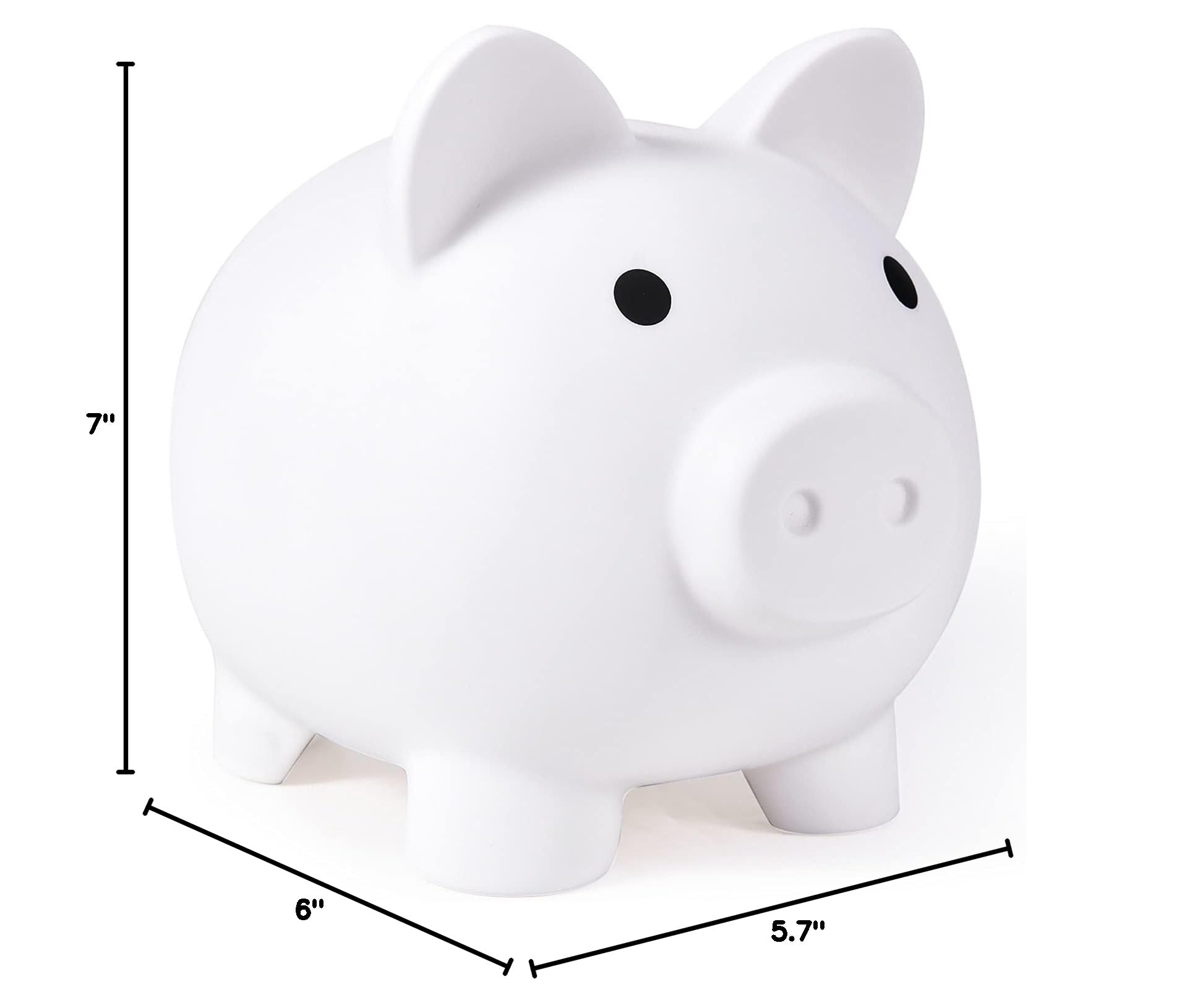 PJDRLLC White Large Piggy Bank - Unbreakable Plastic Coin Bank for Kids Ages 4-10