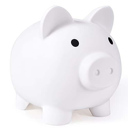 PJDRLLC White Large Piggy Bank - Unbreakable Plastic Coin Bank for Kids Ages 4-10