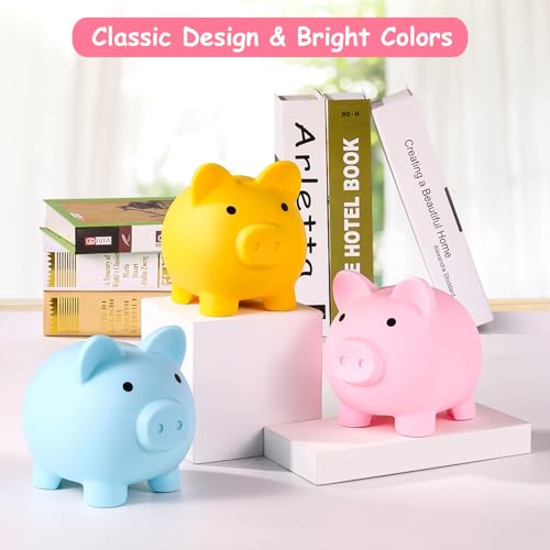 PJDRLLC Yellow Unbreakable Plastic Piggy Bank – Medium Coin Bank for Kids Ages 4-10