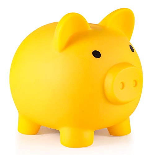 PJDRLLC Yellow Unbreakable Plastic Piggy Bank – Medium Coin Bank for Kids Ages 4-10