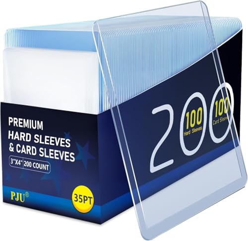 PJU 200-Pack Card Sleeves (100 Hard + 100 Soft) – Clear Plastic Protectors for Trading Cards, 3x4 Inch Outer Dimensions