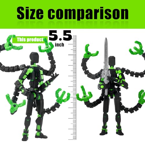PkghoKids T13 Fully Articulated Action Figure – 5.5" 3D Printed Multi-Jointed Movable Toy with 7 Weapons and 3 Hand Shapes (Black Green)