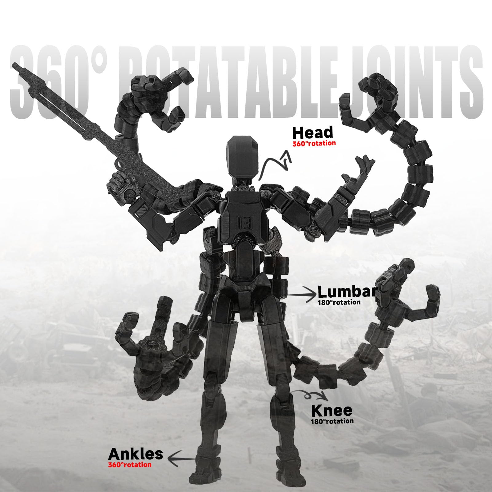 PkghoKids T13 Fully Jointed Action Figure with 3 Hand Types and 5 Weapons, 3D Printed PETG, Already Assembled