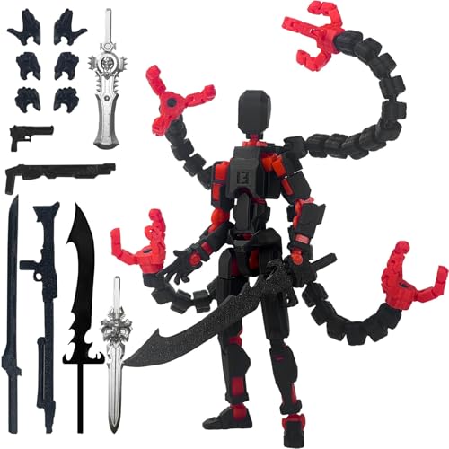 PkghoKids T13 Pre-Assembled Action Figure - 5.5inch Fully Jointed Black Red with 3 Hands and 5 Weapons