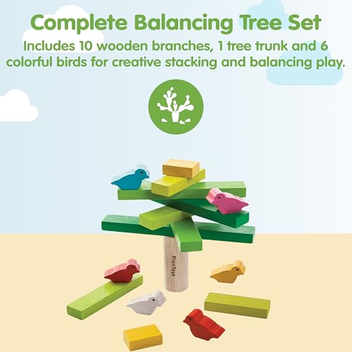 PlanToys Wooden Balancing Tree Game – Montessori Stacking Toy with Birds for Fine Motor Skills