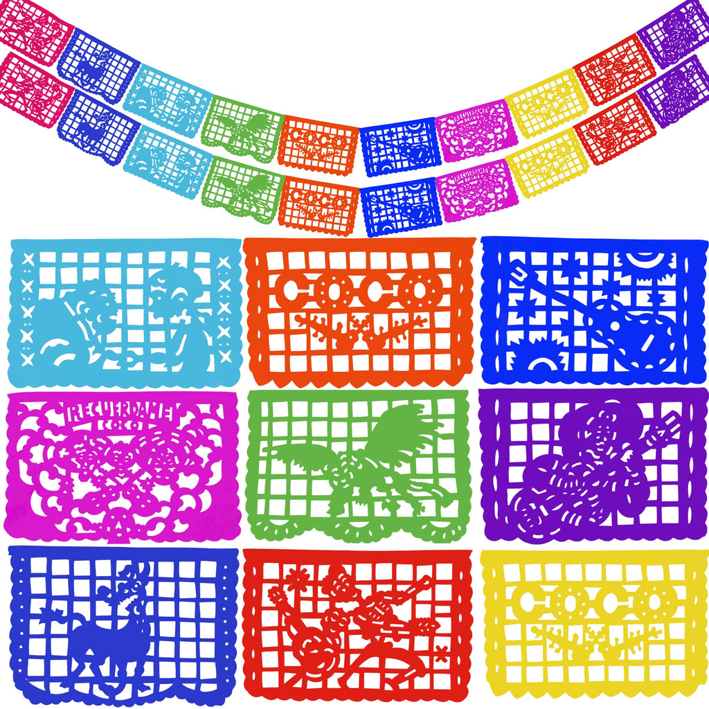 Plastic Papel Picado Banner Set (2 Pack) – 30ft Mexican Party Décor for Día de Muertos, Cinco de Mayo, Birthdays
