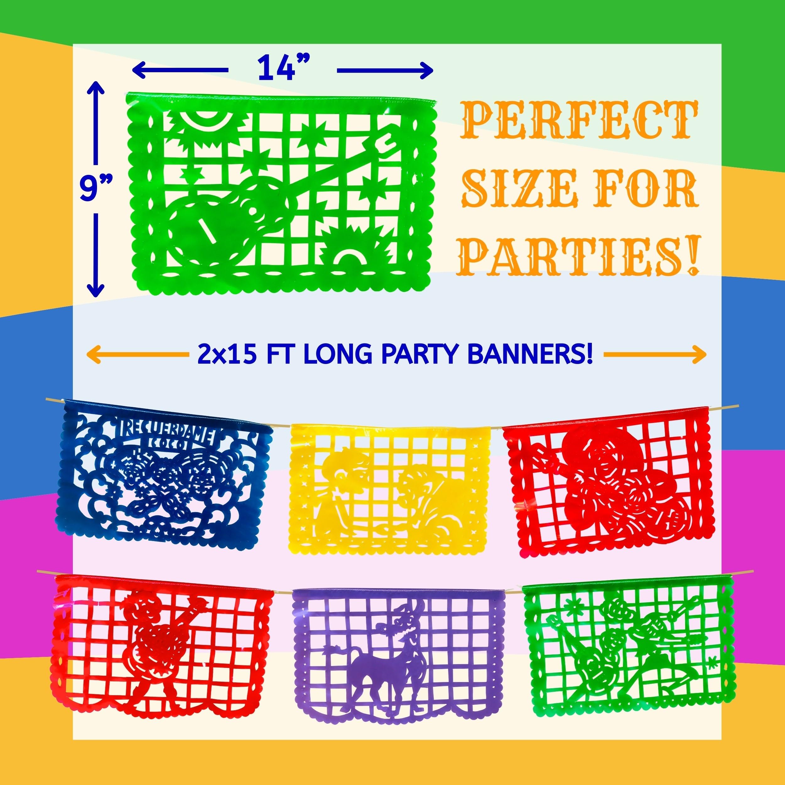 Plastic Papel Picado Banner Set (2 Pack) – 30ft Mexican Party Décor for Día de Muertos, Cinco de Mayo, Birthdays