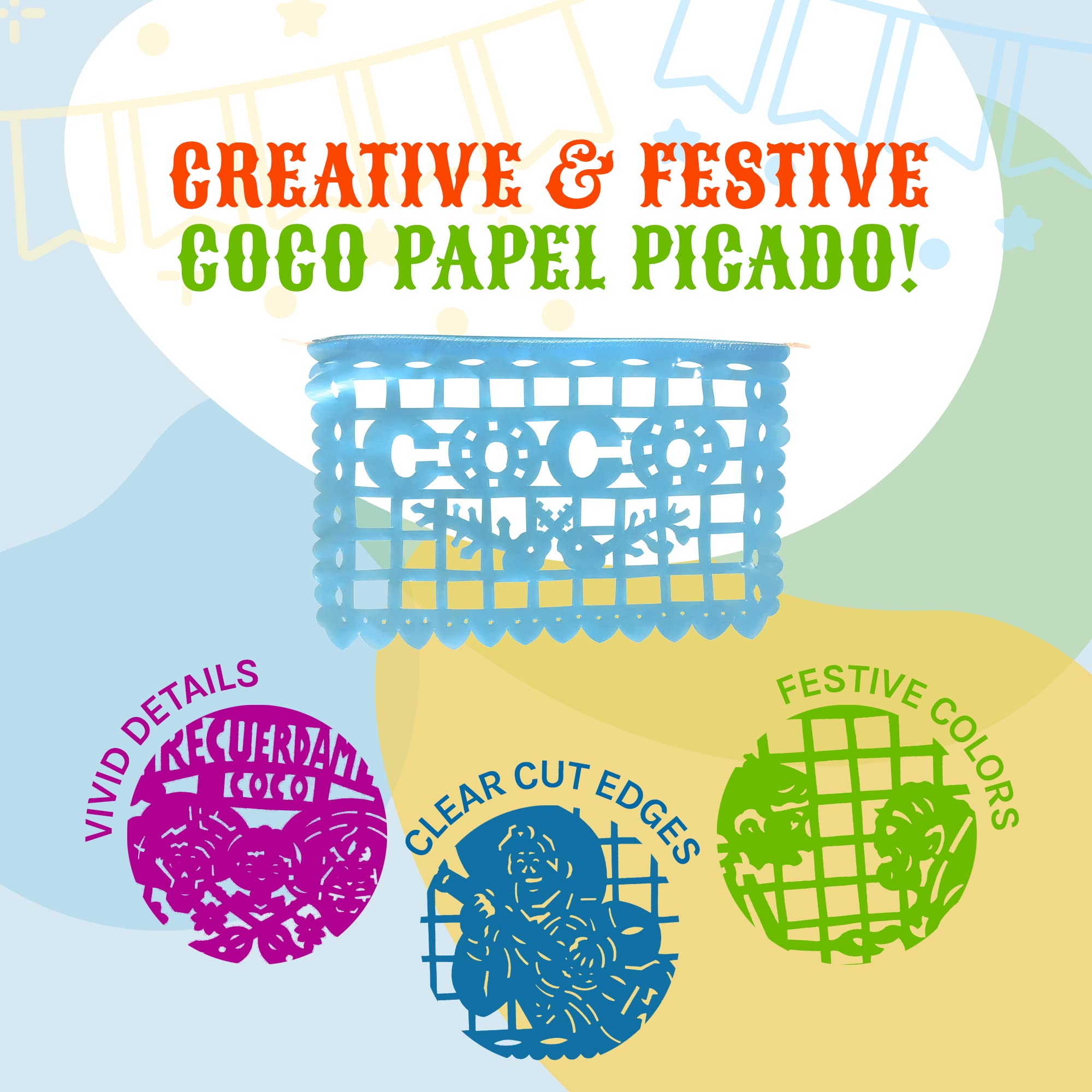 Plastic Papel Picado Banner Set (2 Pack) – 30ft Mexican Party Décor for Día de Muertos, Cinco de Mayo, Birthdays