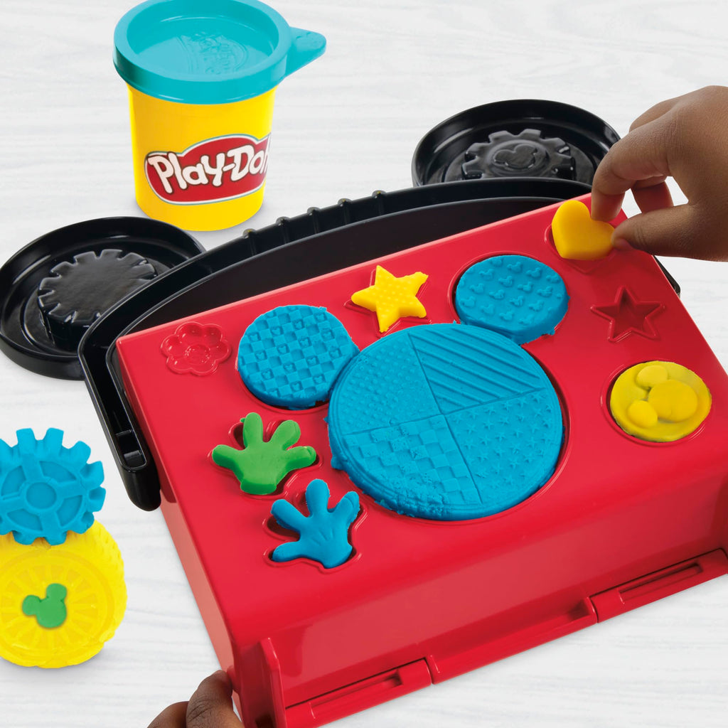 Play-Doh Disney Junior Mickey Mouse On-the-Go Garage Playset – Portable Arts & Crafts with 3 Cans and 4 Tools for Kids 2+