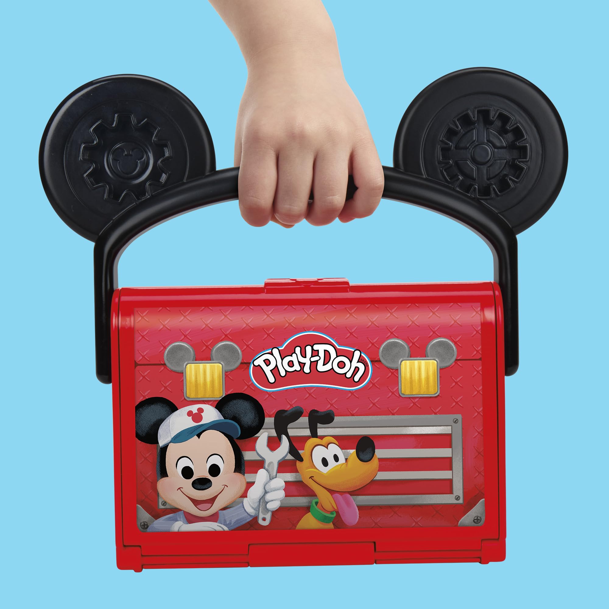 Play-Doh Disney Junior Mickey Mouse On-the-Go Garage Playset – Portable Arts & Crafts with 3 Cans and 4 Tools for Kids 2+