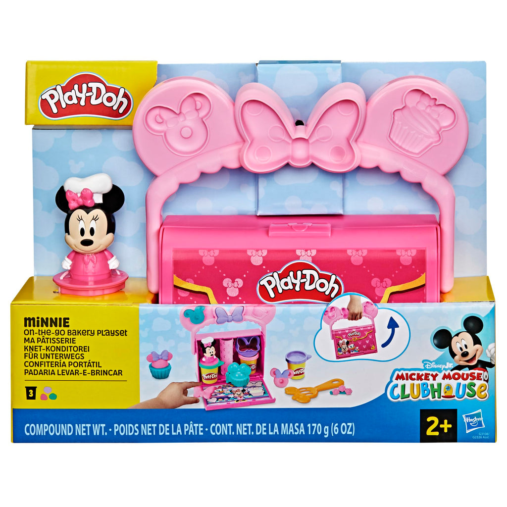 Play-Doh Disney Minnie Mouse On-the-Go Bakery Playset with Stamper Figure & 3 Cans, Toddler Arts & Crafts Toy for Ages 2+