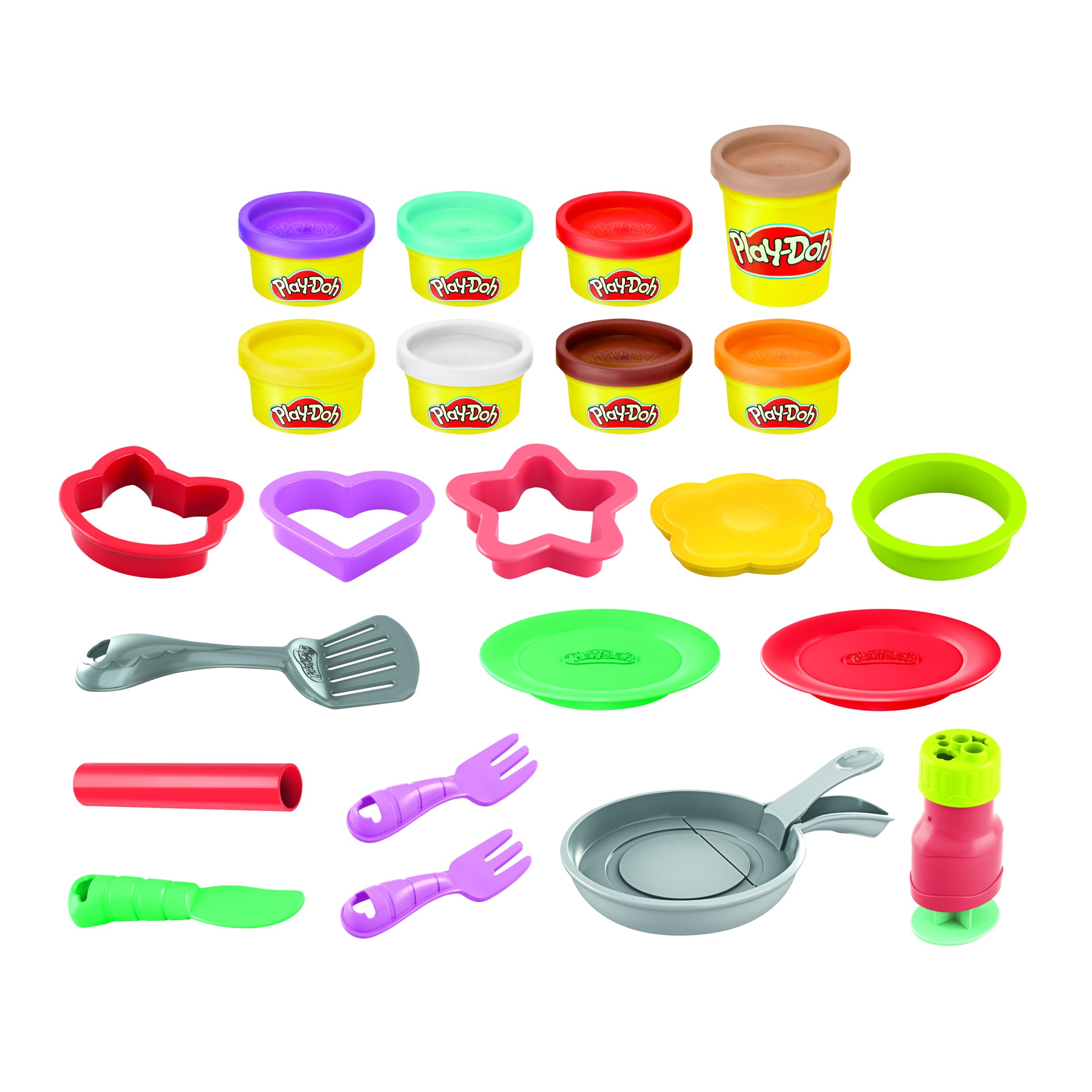 Play-Doh Flip 'n Pancakes Set – 14 Accessories, 8 Cans, Button-Operated Flipping Pan for Kids Ages 3+