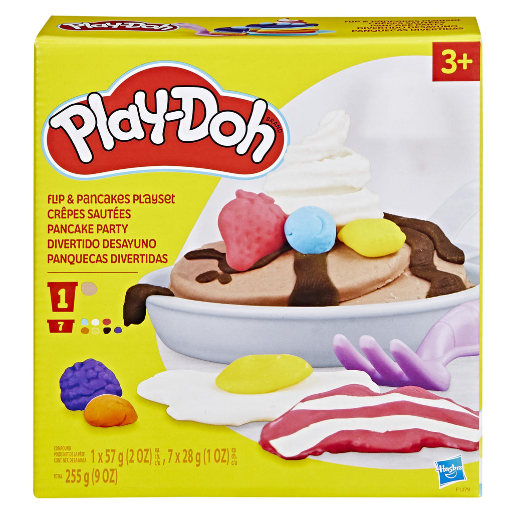 Play-Doh Flip 'n Pancakes Set – 14 Accessories, 8 Cans, Button-Operated Flipping Pan for Kids Ages 3+