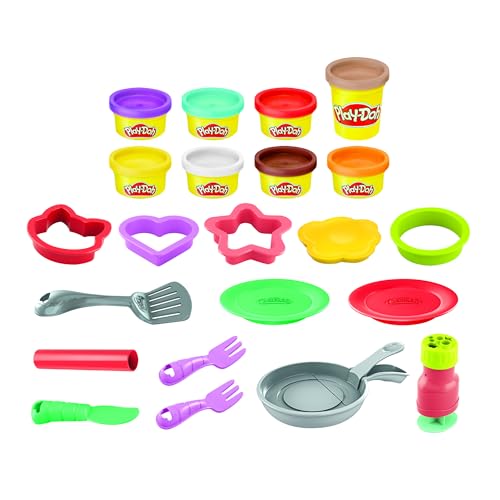 Play-Doh Flip 'n Pancakes Set – 14 Accessories, 8 Cans, Button-Operated Flipping Pan for Kids Ages 3+