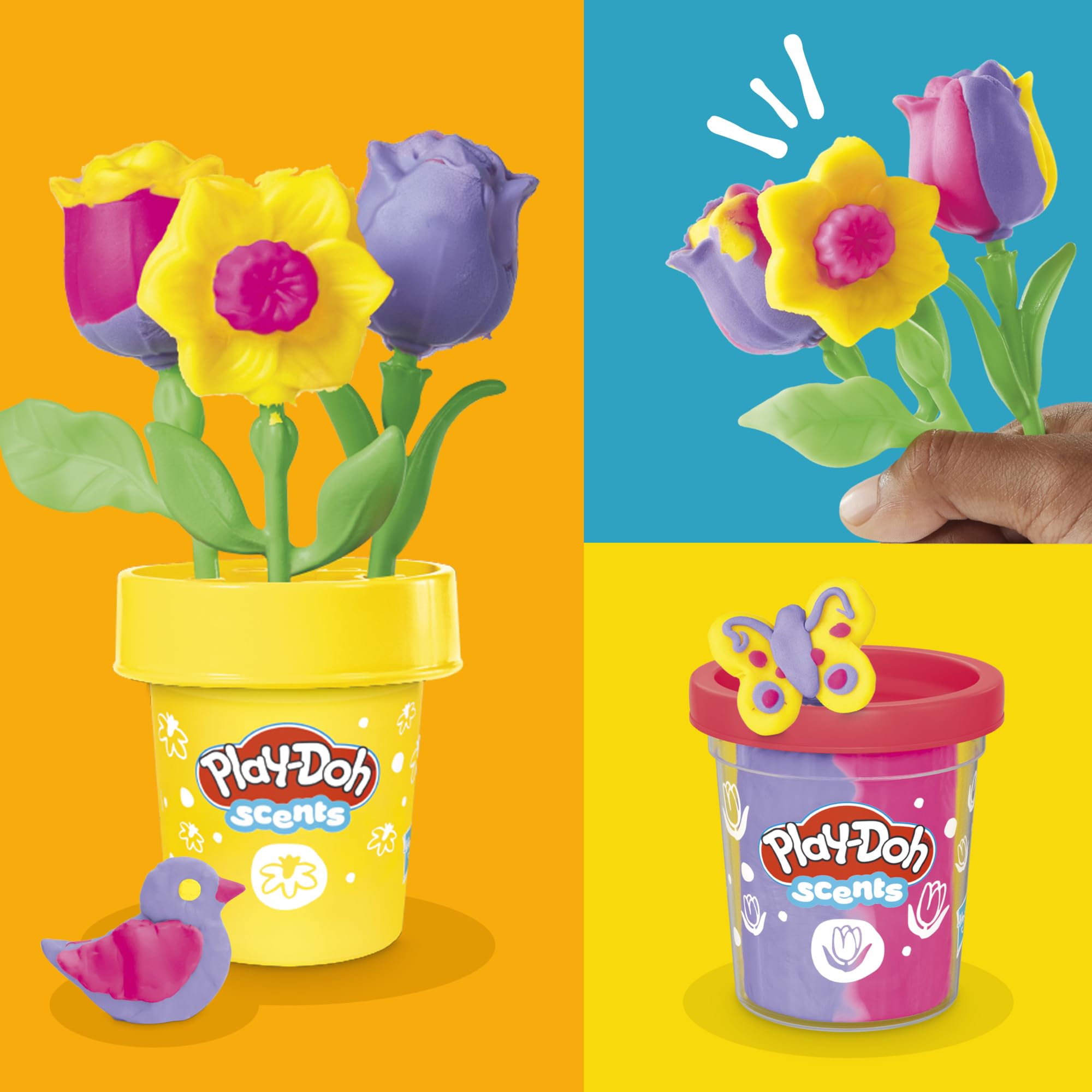 Play-Doh Flower Two Pack: Tulips, Daffodils, Sunflower & Daisies – Kids Arts & Crafts Kit