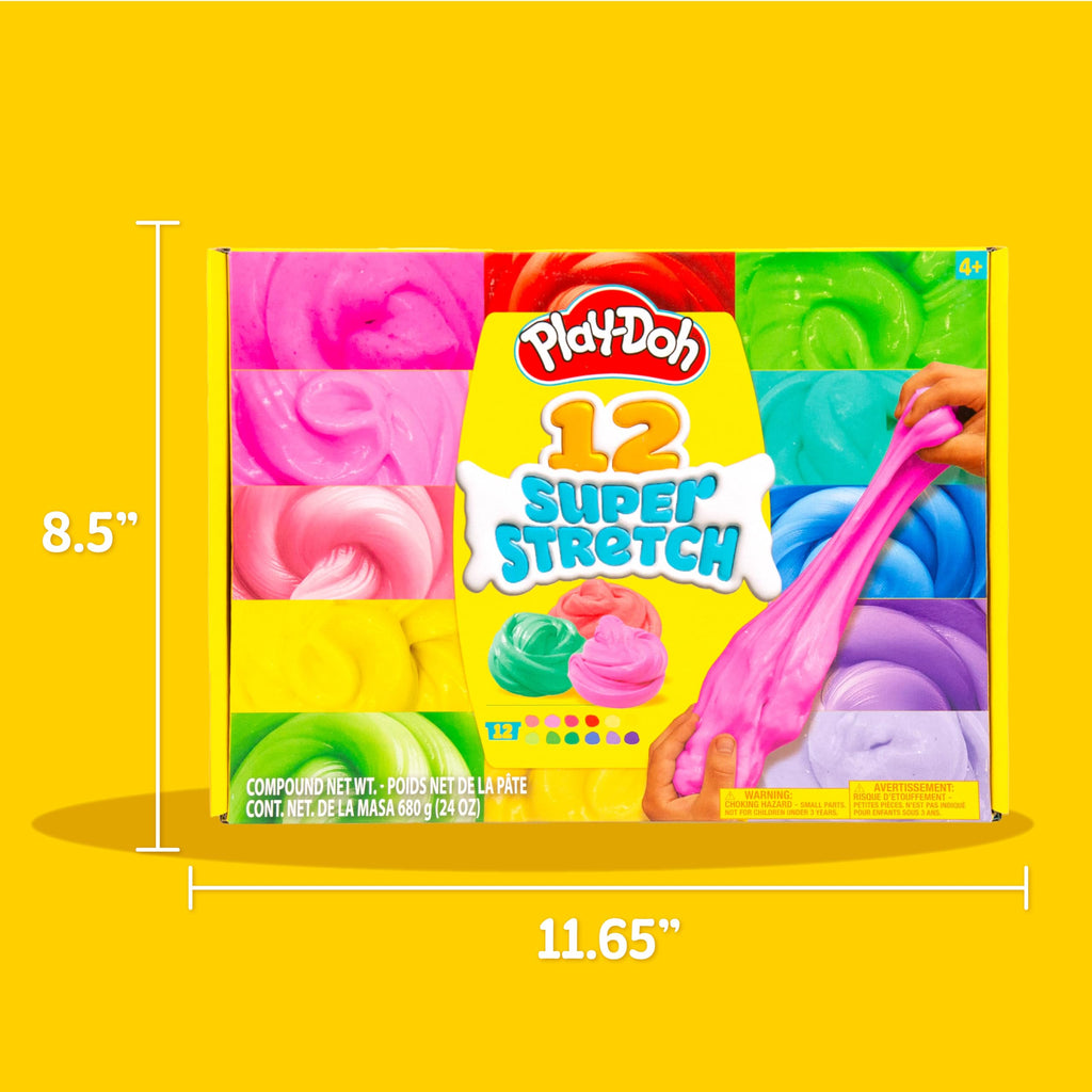 Play-Doh Super Stretch Slime 12-Pack: Rainbow Colors, Pre-Made, No Mess