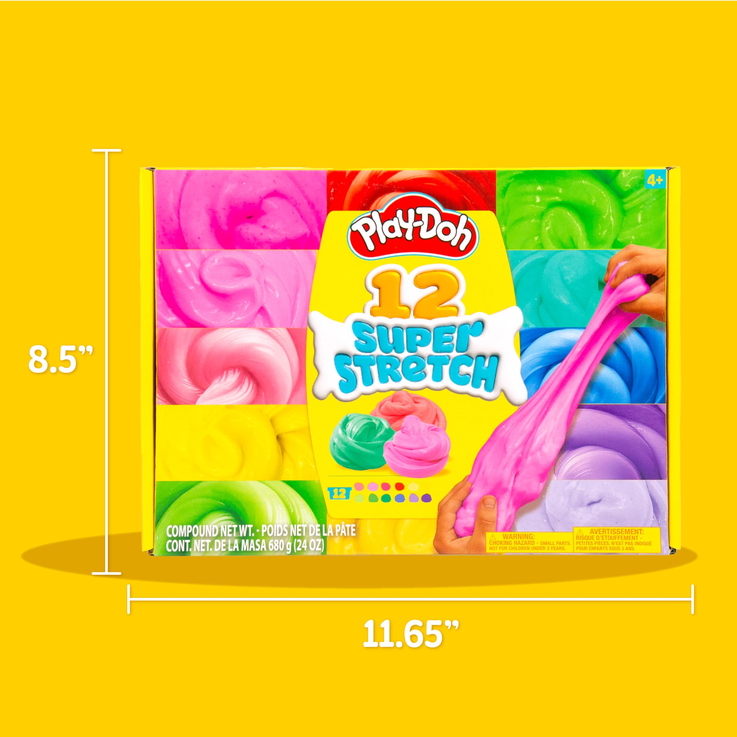 Play-Doh Super Stretch Slime 12-Pack: Rainbow Colors, Pre-Made, No Mess