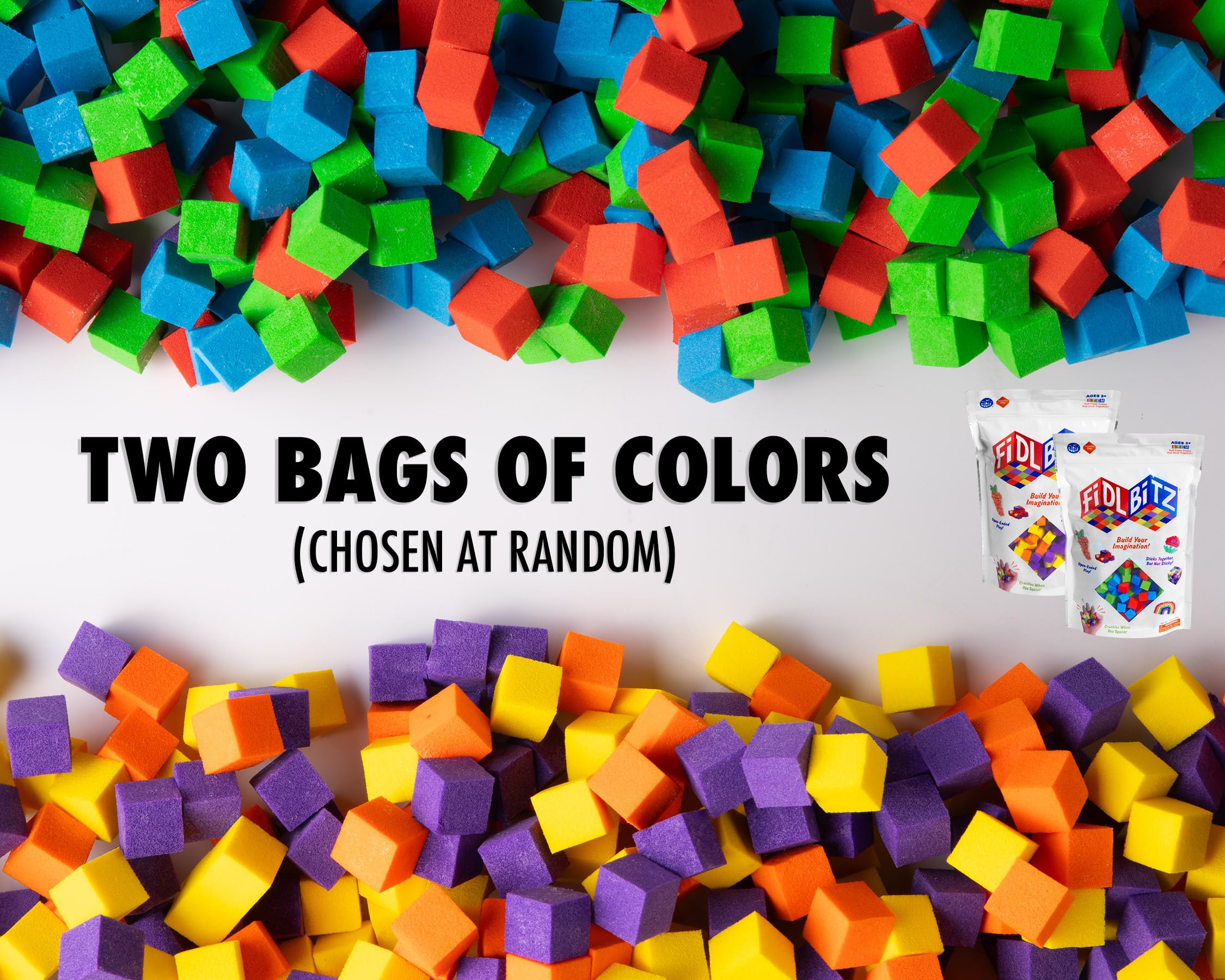 Play Visions FidlBitz Bag of Bitz - 30g Assorted Colors - Squishy Sensory Cubes That Stick Without Sticky Residue