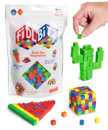 Play Visions FidlBitz Bag of Bitz - 30g Assorted Colors - Squishy Sensory Cubes That Stick Without Sticky Residue