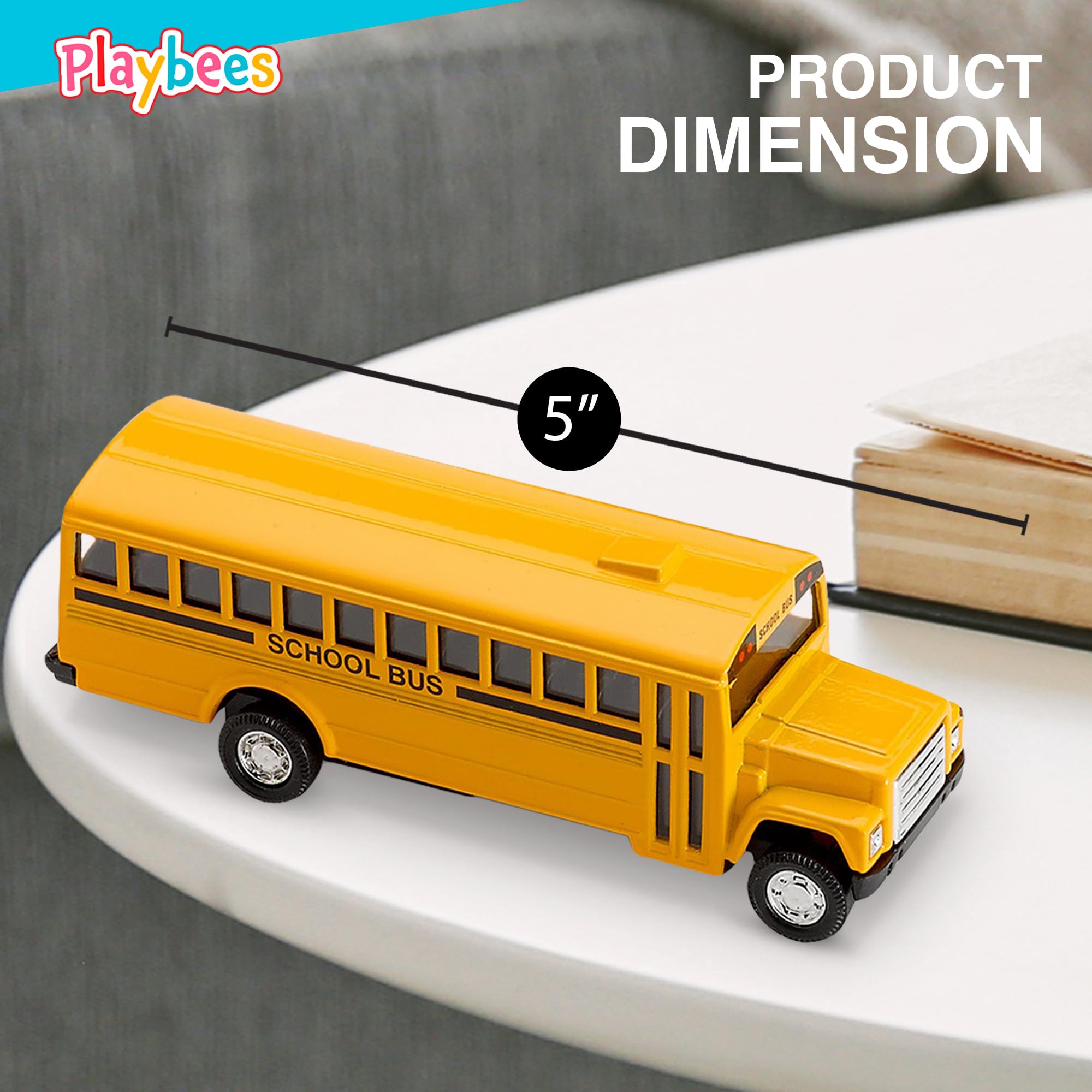 Playbees 2-Pack Pullback Diecast School Buses - Yellow Metal with Write-On Surfaces, 5 Inch Party Favors for Kids