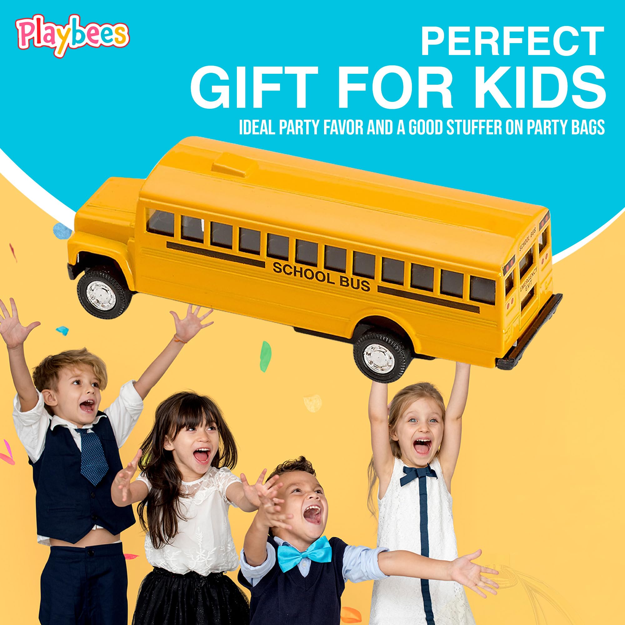 Playbees 2-Pack Pullback Diecast School Buses - Yellow Metal with Write-On Surfaces, 5 Inch Party Favors for Kids