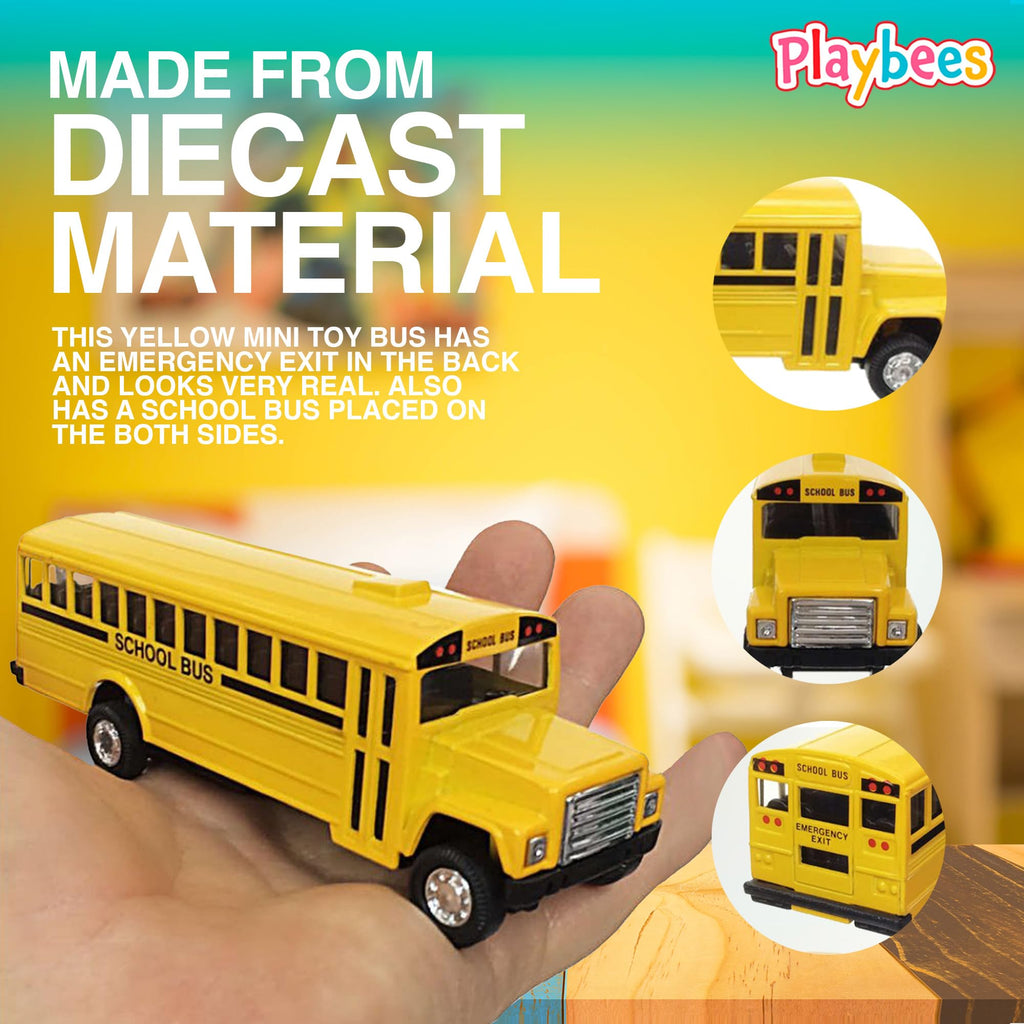 Playbees 2-Pack Pullback Diecast School Buses - Yellow Metal with Write-On Surfaces, 5 Inch Party Favors for Kids