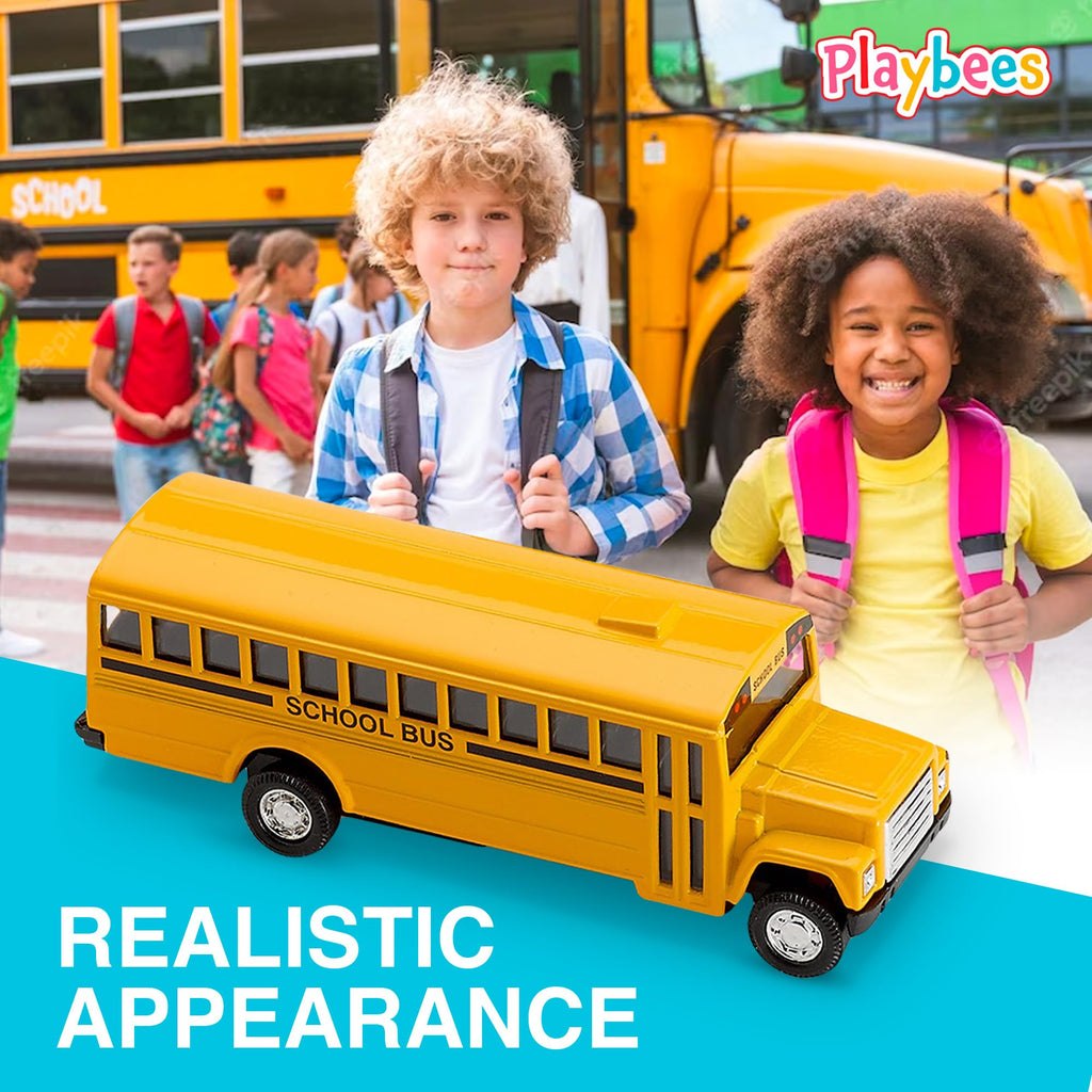 Playbees 2-Pack Pullback Diecast School Buses - Yellow Metal with Write-On Surfaces, 5 Inch Party Favors for Kids