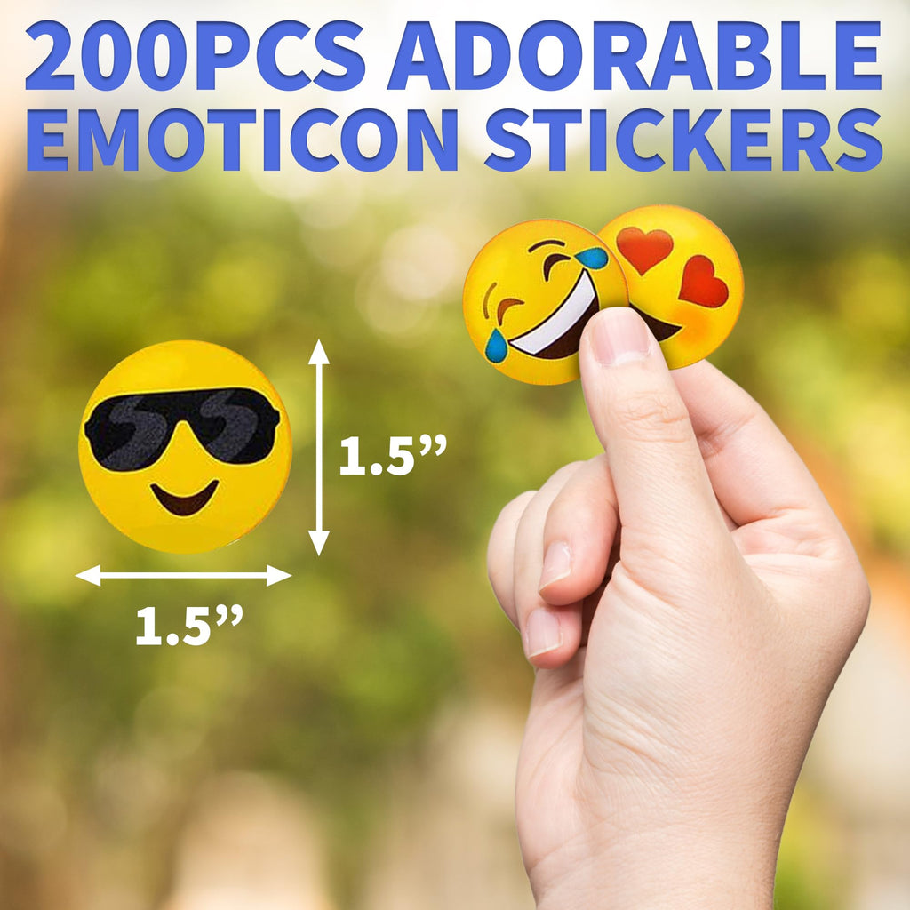 Playbees 200-Pack Emoticon Stickers - 1.5-Inch Round Smiley Decals for Notebooks, Laptops, and Arts & Crafts