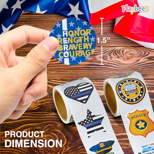 Playbees 200-Pack Police Stickers for Kids – Law Enforcement Badges, Thin Blue Line, American Flag & Car Designs