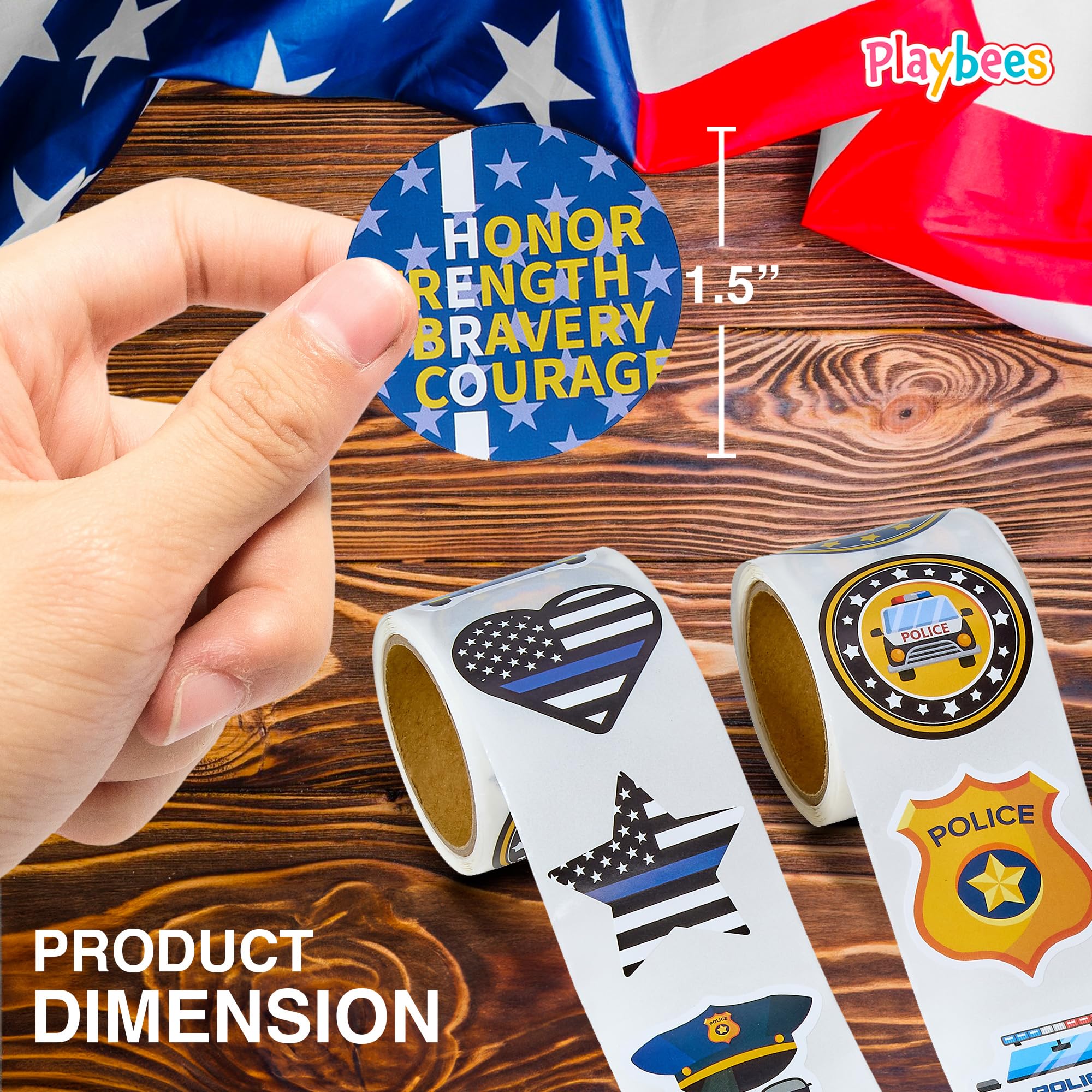 Playbees 200-Pack Police Stickers for Kids – Law Enforcement Badges, Thin Blue Line, American Flag & Car Designs