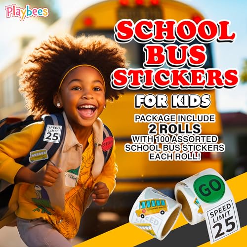 Playbees 200-Pack School Bus Stickers – Educational Decor, Classroom Prizes & DIY Crafts