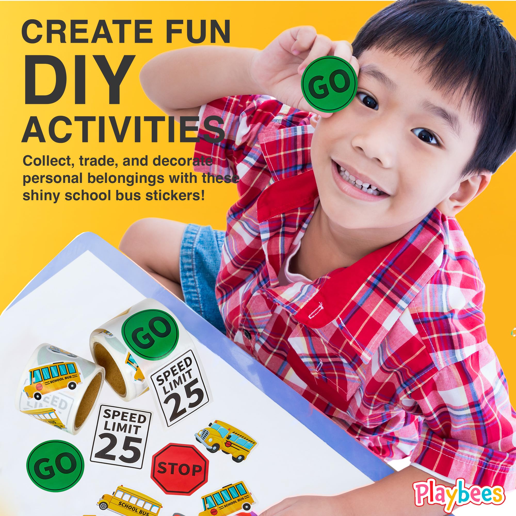 Playbees 200-Pack School Bus Stickers – Educational Decor, Classroom Prizes & DIY Crafts
