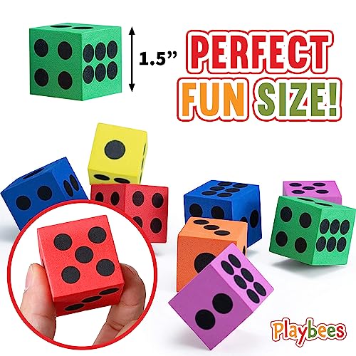 Playbees 24-Pack Foam Dice Set – 1.5 Inch Jumbo Non-Toxic Dice for Classroom Math, Games & Party Activities, Ages 3+