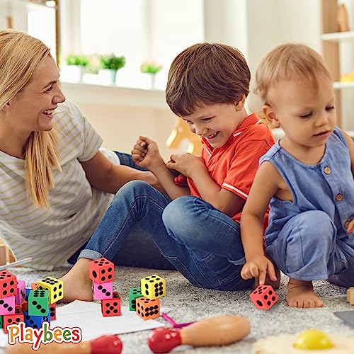 Playbees 24-Pack Foam Dice Set – 1.5 Inch Jumbo Non-Toxic Dice for Classroom Math, Games & Party Activities, Ages 3+