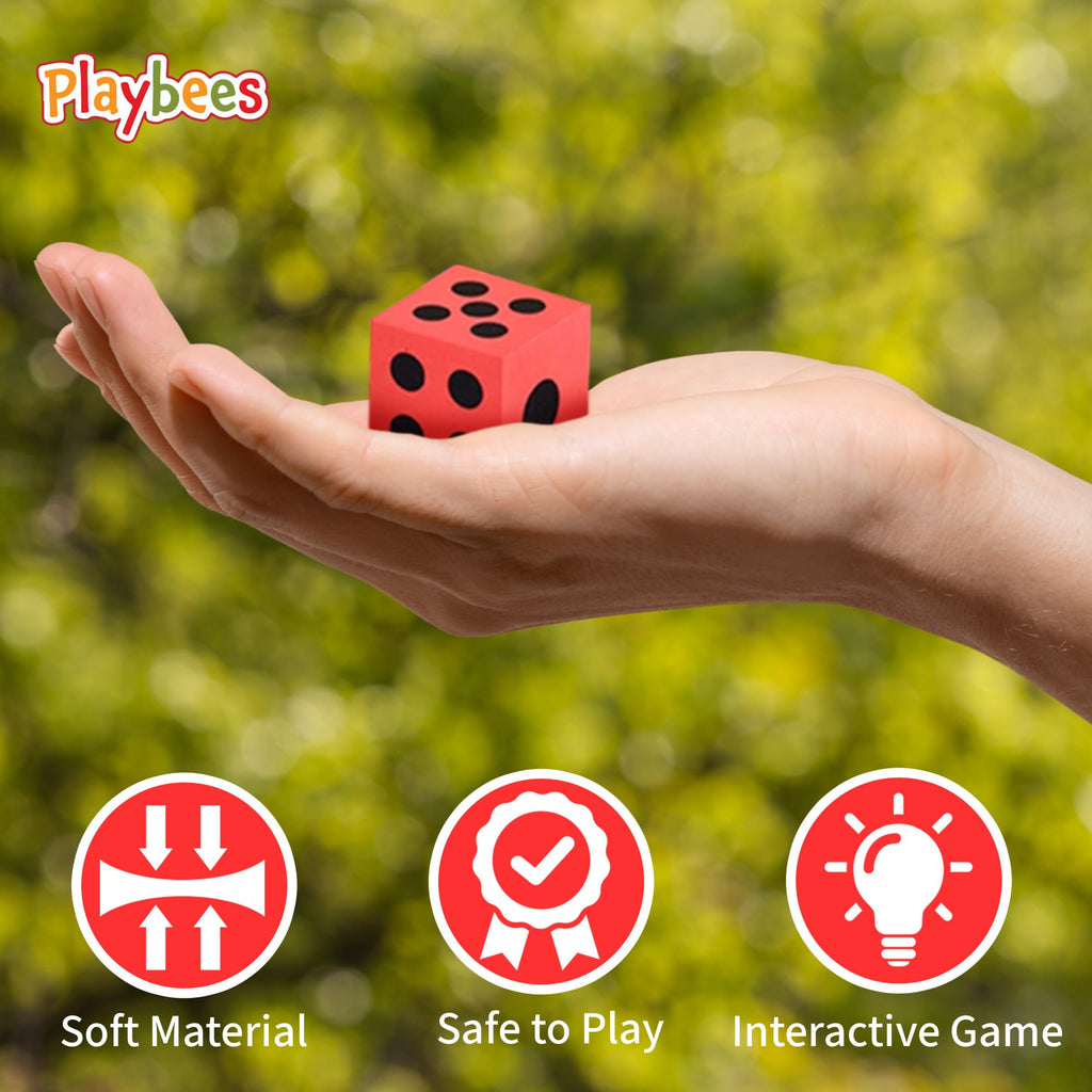 Playbees 24-Pack Foam Dice Set – 1.5 Inch Jumbo Non-Toxic Dice for Classroom Math, Games & Party Activities, Ages 3+