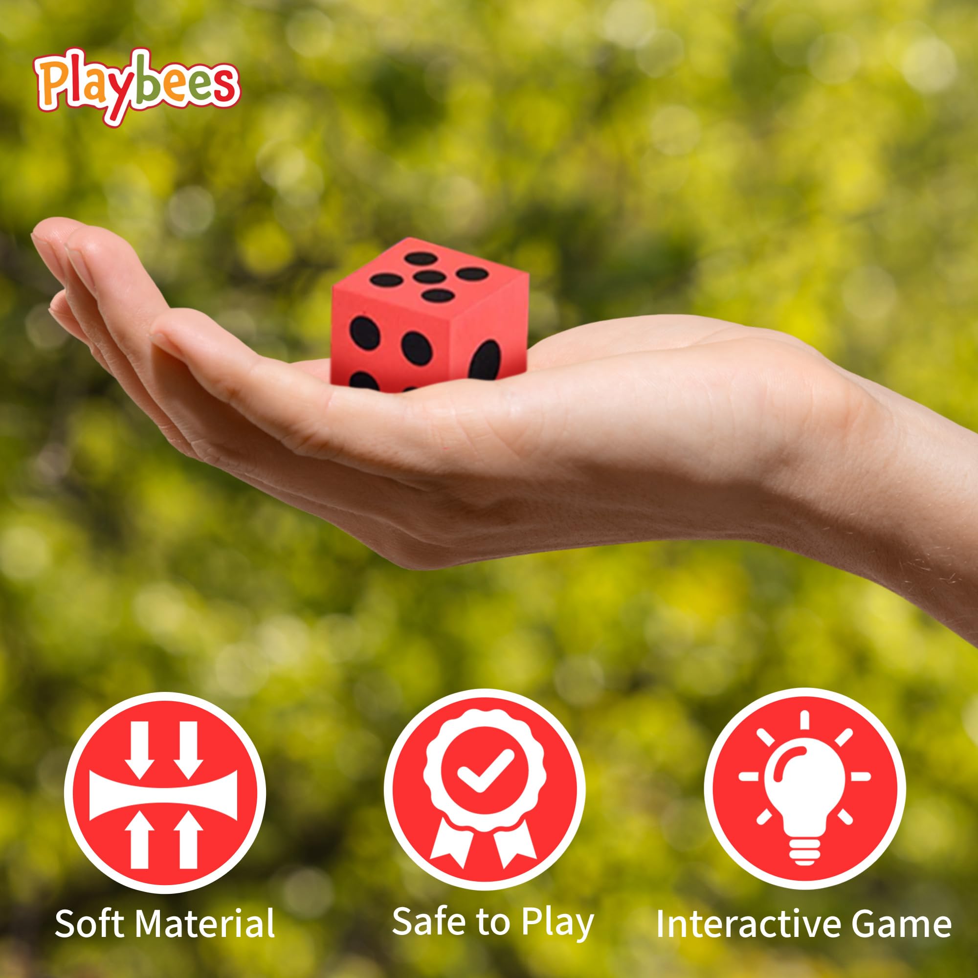 Playbees 24-Pack Foam Dice Set – 1.5 Inch Jumbo Non-Toxic Dice for Classroom Math, Games & Party Activities, Ages 3+