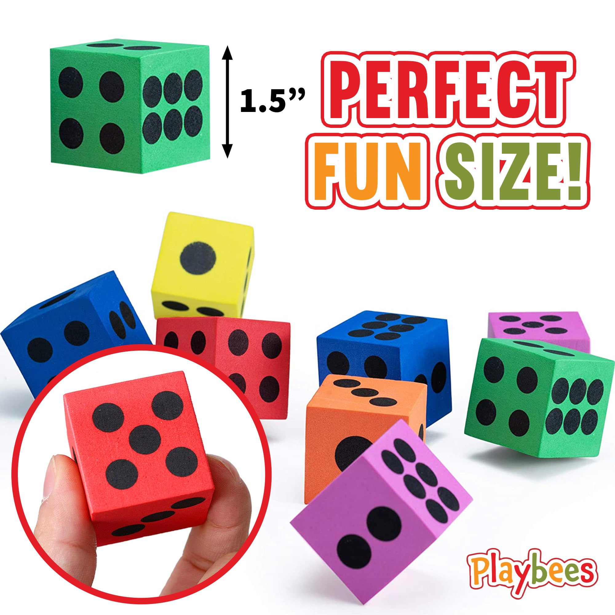 Playbees 24-Pack Foam Dice Set – 1.5 Inch Jumbo Non-Toxic Dice for Classroom Math, Games & Party Activities, Ages 3+
