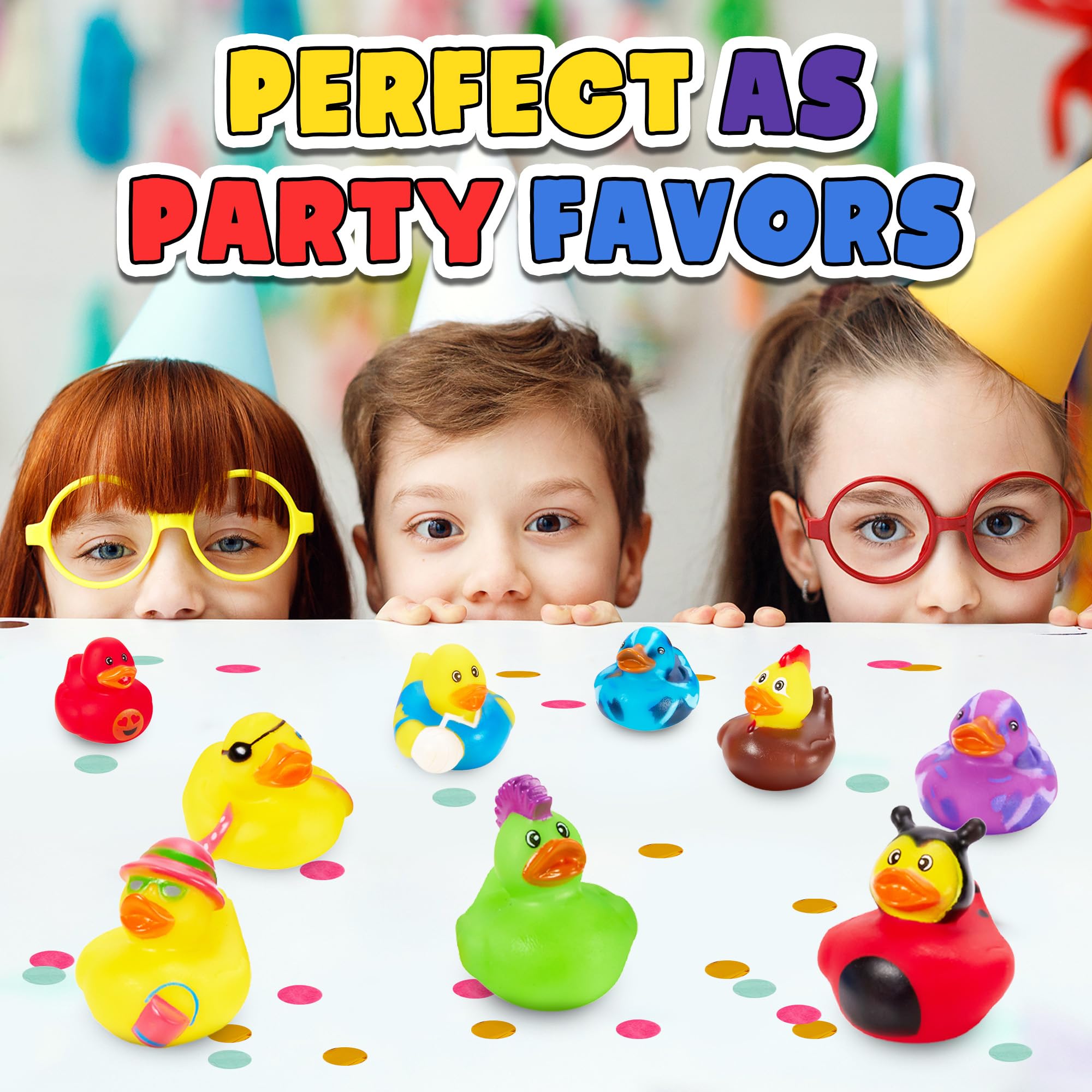 Playbees 25-Pack Assorted Rubber Duckies – 2-Inch Vinyl Bath Toys for Kids, Party Favors, and Sensory Play
